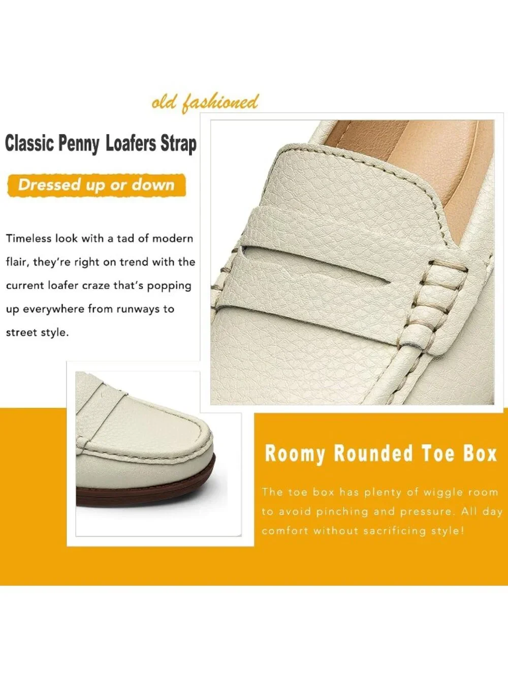 Women's Beige Leather Comfortable Penny Loafers Slip On Casual Walking Shoes